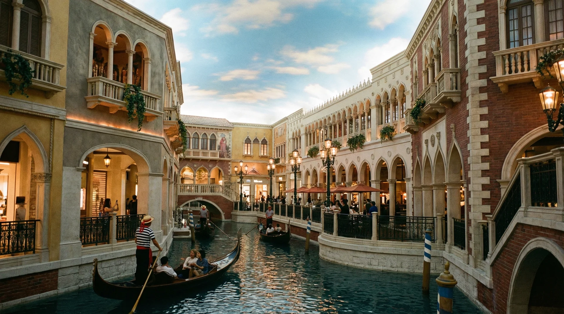 澳门威尼斯人室内运河贡多拉船和意大利风情建筑